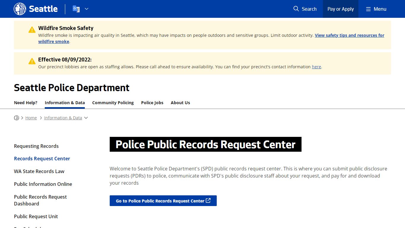 Police Public Records Request Center - Police | seattle.gov