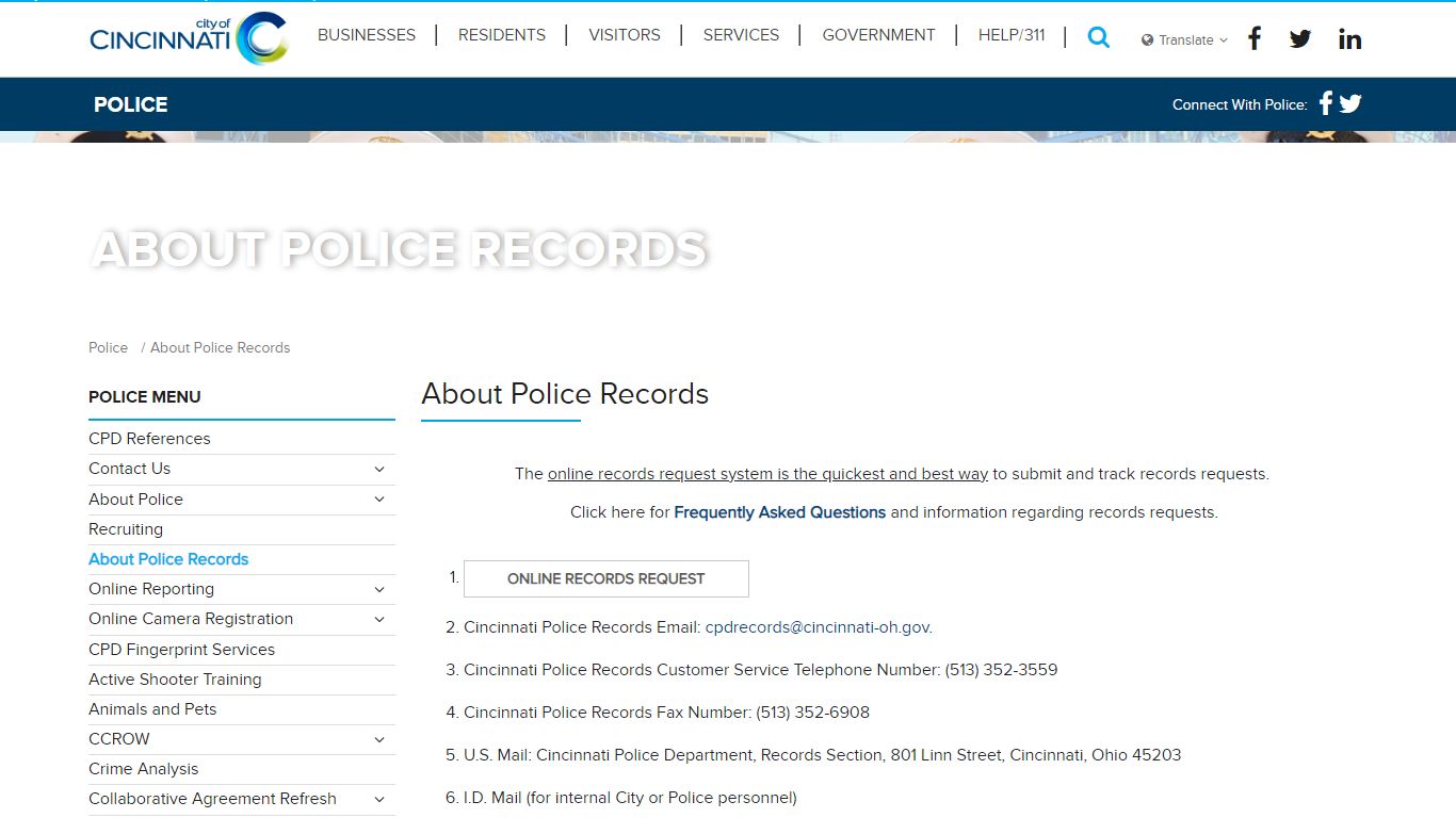 About Police Records - Police - Cincinnati